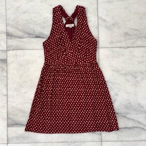 Ann Taylor LOFT Dress Red Beige Polka Dot Racerback Surplice Women XS Boho